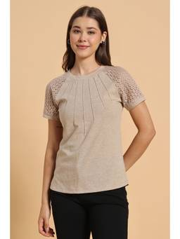 PURYS - Women's Knitted Lace Sleeve Top