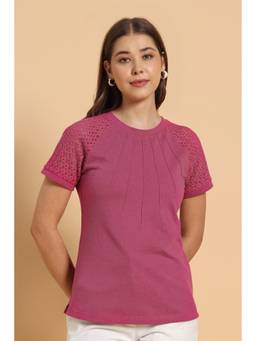 PURYS - Women's Knitted Lace Sleeve Top