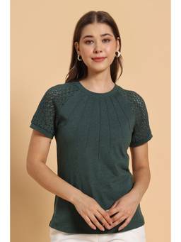 PURYS - Women's Knitted Lace Sleeve Top