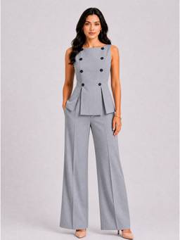 Powersutra - Women Grey Buttoned Co-Ord Set