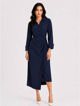 Powersutra - Women Navy Blue Asymmetric Wrap Dress
