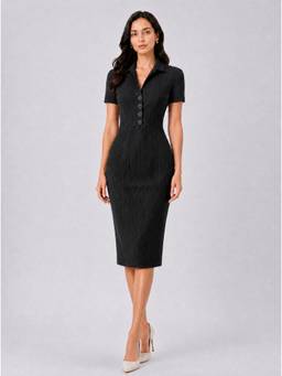 Powersutra - Women Black Pinstripe Sheath Dress