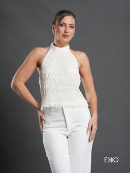 EKKO - Off White Polyester Halter Neck Top