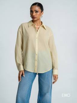 EKKO - Yellow Cotton Blend Oversized Stripe Shirt