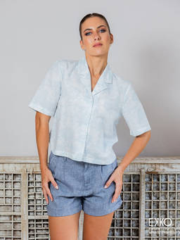 EKKO - White Linen Blend Relaxed Fit Printed Shirt