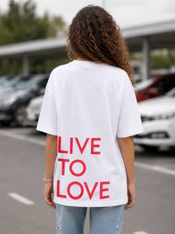 HAZUKU - Live To Love Tintin Typography Oversized T-Shirt For Women
