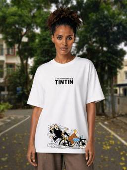 HAZUKU - The Adventures Of Tintin Printed Oversized T-Shirt For Women