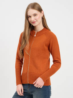 Madame - Brunt Orange Zipper Cardigan