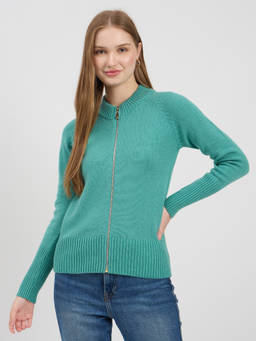 Madame - Sea Green Zipper Cardigan