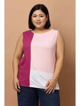 PURYS PLUS - Three Tone Round Neck Sleeveless Knitted Top