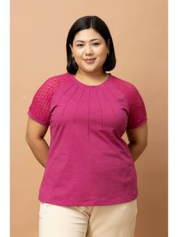 PURYS PLUS - Knitted Lace Sleeve Top