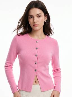 Outzidr - Pink Button Down Solid Cardigan Styled Top