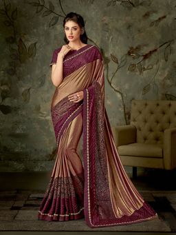 Odette - Maroon Lycra Designer Saree with Unstitched Blouse