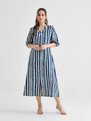 M.A.B.E - Cass Print Maxi Dress - Indigo/Rust main image 1