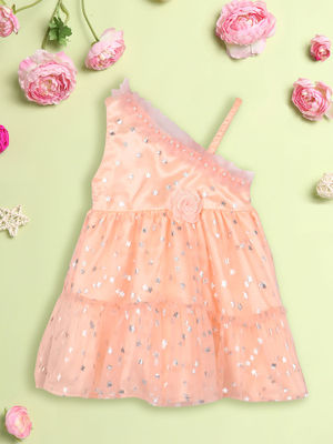 Nautinati Girls' A-line Polka Dot Embroidered Dress with Multicolour Tassels & Smocked Neck