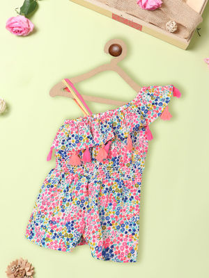 Nautinati Girls Floral Printed Pure Cotton Jumpsuit