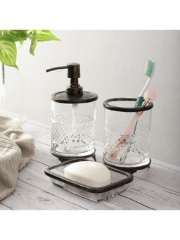 De Maison Decor - Black Blake Crystal Cut Soap Dispenser with Toothbrush Holder Soap Tray (Set of 3)