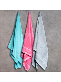 Himeya - Aqua, Pink & Grey Zero Twist Bath Towel (Pack of 3) (L)