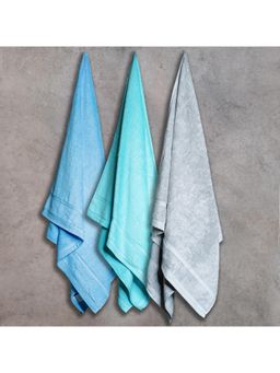 Himeya - Blue, Aqua & Grey Zero Twist Bath Towel (Pack of 3) (L)