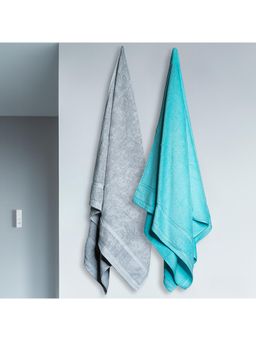 Himeya - Grey & Aqua Zero Twist Bath Towel (Pack of 2) (L)
