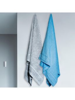 Himeya - Blue & Grey Zero Twist Bath Towel (Pack of 2) (L)