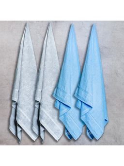 Himeya - Grey and Blue Zero Twist Bath Towel (Pack of 4) (L)