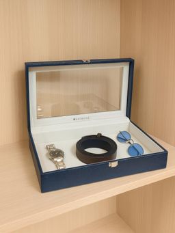 La Trove - Blue Leatherite Plain Accessories Organizer Closed Open Boxes for Wardrobe Closet
