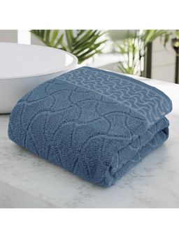 Story@Home - Jacquard Blue 400 GSM Cotton Terry Bath Towel (XL)