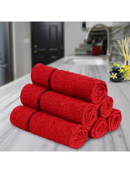 Story@Home - Red Cotton Face Towel (Pack of 6) (S)
