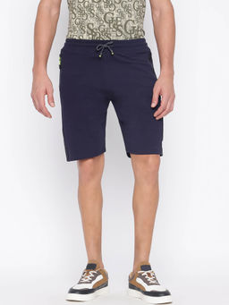 Guess - Navy Blue Cotton Blend Regular Shorts