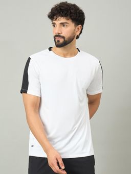 Dida - Men White Polyester Colorblock Half Sleeves Regular Fit T-Shirt