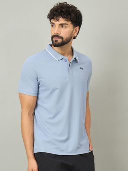 Dida - Men Blue Polyester Solid Half Sleeves Regular Fit Polo T-Shirt
