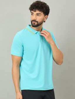 Dida - Men Blue Polyester Solid Half Sleeves Regular Fit Polo T-Shirt