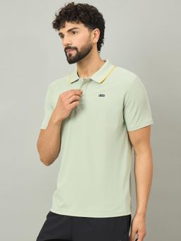 Dida - Men Green Polyester Solid Half Sleeves Regular Fit Polo T-Shirt