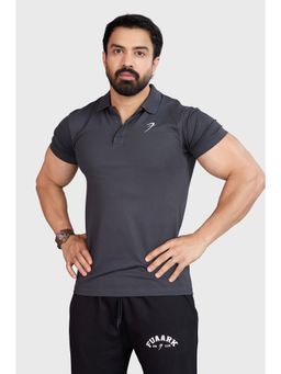 FUAARK - Men Grey Polyester Solid Half Sleeves Slim Fit Polo T-Shirt