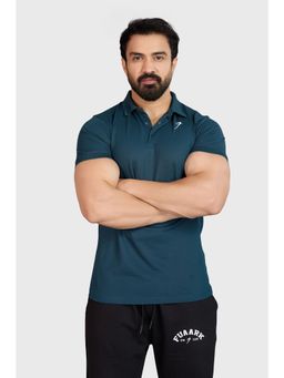 FUAARK - Men Teal Polyester Solid Half Sleeves Slim Fit Polo T-Shirt