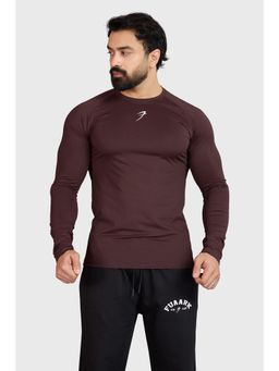 FUAARK - Men Brown Polyester Solid Full Sleeves Slim Fit T-Shirt