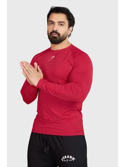 FUAARK - Men Red Polyester Solid Full Sleeves Slim Fit T-Shirt