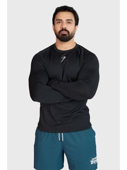 FUAARK - Men Black Polyester Checks Full Sleeves Slim Fit T-Shirt