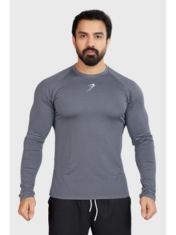 FUAARK - Men Grey Polyester Checks Full Sleeves Slim Fit T-Shirt