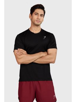 FUAARK - Men Black Polyester Textured Half Sleeves Regular Fit T-Shirt