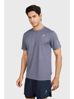 FUAARK - Men Grey Polyester Textured Half Sleeves Regular Fit T-Shirt