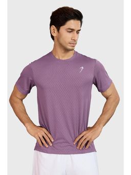 FUAARK - Men Purple Polyester Textured Half Sleeves Regular Fit T-Shirt