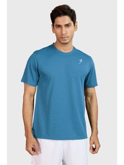 FUAARK - Men Teal Polyester Textured Half Sleeves Regular Fit T-Shirt