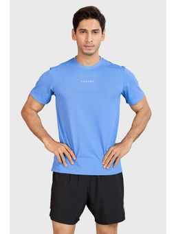 FUAARK - Men Blue Polyester Solid Half Sleeves Slim Fit T-Shirt