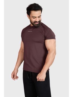 FUAARK - Men Brown Polyester Solid Half Sleeves Slim Fit T-Shirt