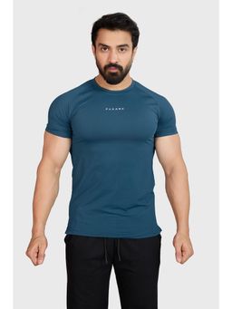 FUAARK - Men Teal Polyester Solid Half Sleeves Slim Fit T-Shirt
