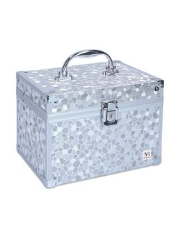 NFI Essentials - Silver Makeup Bag Cosmetic Box Bridal Makeup Organizer Vanity Case for Women (L)