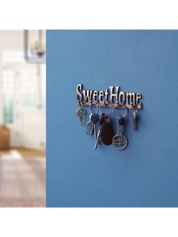 eCraftIndia - Golden Brass "Sweet Home" Designer Key Holder with 5 Hooks for Home, Office