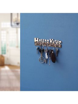 eCraftIndia - Golden Brass "House Keys" Designer Key Holder with 5 Hooks for Home, Office